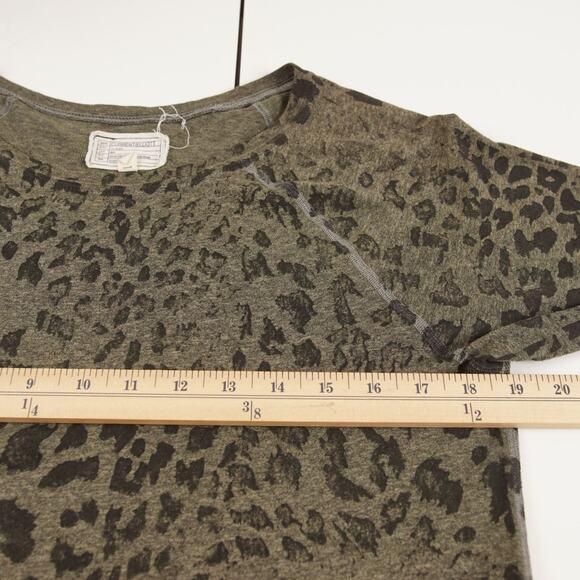 Current Elliott Army Green Heather Charcoal Leopard Print Long Sleeve Top 1 / S - Picture 3 of 7
